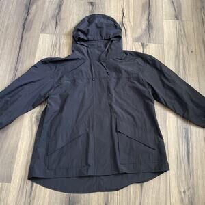 EILEEN FISHER Hooded Anorak Coat Jacket Size XL Black Pockets Spread Collar $278
